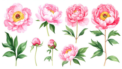 Obraz premium Clean Modern Watercolor Peony Floral Deconstructed Diagram Layout
