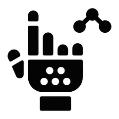 Vector Illustration of a robotic hand with raised index finger and a molecule structure beside it shown