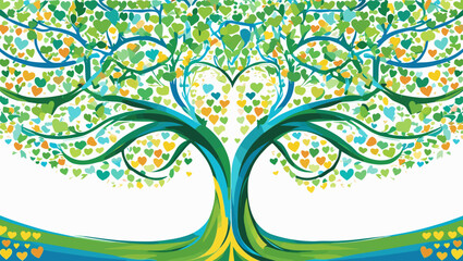 Artistic tree with heart-shaped leaves in vibrant colors