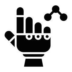 Vector Illustration of a robotic hand with raised index finger interacting with a molecule structure