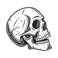 Tattoo style vector &ndash; skull with flowers, vintage engraving look, black and white .
