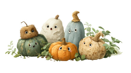 Transparent halloween pumpkins gathered together in nature whimsical viewpoint playful concept