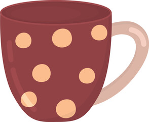 Ceramic polka dot cup isolated on a white background. Illustration with hand drawn mug 
