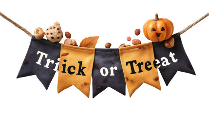 Transparent halloween trick or treat banners in autumn setting festive decor outdoor viewpoint