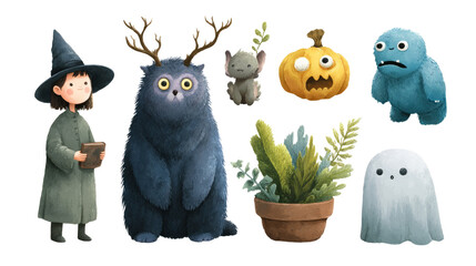 Transparent halloween characters enchanted forest digital art whimsical playful fantasy creatures