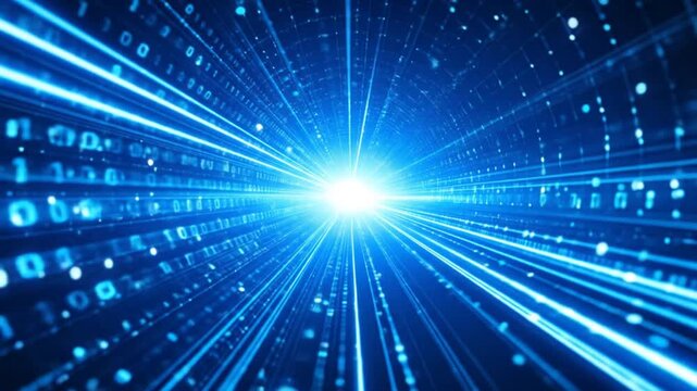 Digital Binary Code Tunnel With Glowing Lines