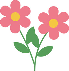 Pink flowers with yellow centers and green leaves simple floral vector illustration for design projects and decorations 