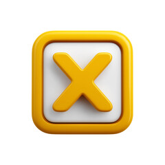 Obraz premium 3d icon of a yellow x symbol inside a square on white background with clean simple design