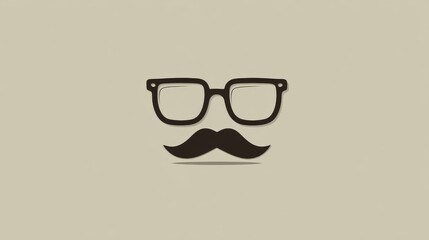 Minimalist design featuring black glasses and mustache on beige background