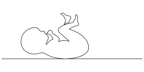 Continuous one black line art hand drawing newborn lying or sleeping doodles outline style vector illustration on white background, Continuous Line Drawing of Baby Icon. Hand Drawn Symbol Vector pro.