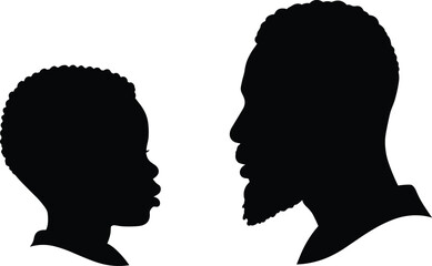 Side profile curly hair silhouettes, black and white vector design, artistic human representation, isolated image concept, beauty and diversity illustration