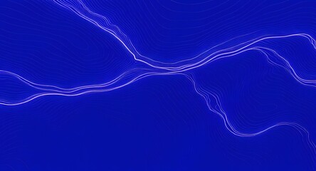Abstract blue background with dynamic white lines simulating data flow or sound waves. The design features a dark blue backdrop with scattered white dots.
