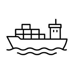 Fototapeta premium Container Ship Cargo Vessel on Ocean Waves Outline Illustration