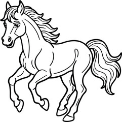 Obraz premium Dynamic horse in full stride rendered in classic black and white line art