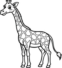 Fototapeta premium Cute giraffe coloring page for kids, cartoon animal outline vector illustration, black and white line art graphic