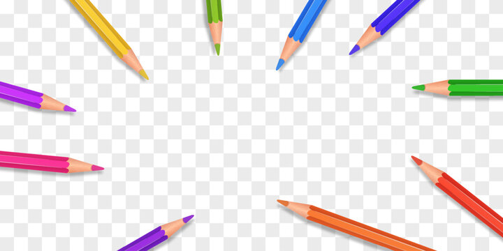 Vector set of colored pencils png. Back to school. Realistic set pencils for draw. Drawing collection for artwork. Vector illustration isolated on transparent background.