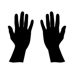 A pair of silhouettes of human hands with open palms, this design can represent various concepts such as greeting, surrender, stopping, help, presentation, or gesture.