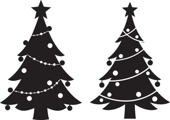 Fototapeta premium Two decorated christmas trees silhouette