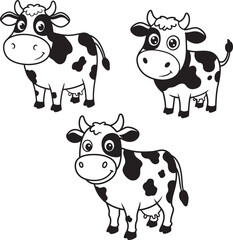 Three cartoon cows in silhouette style