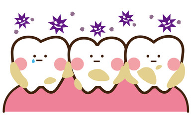 プラークに汚染されているかわいい歯のマスコットキャラクター