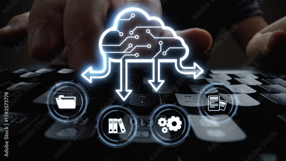 Poster cloud computing, cloud strategy, and cloud technology transforming digital infrastructure with scala