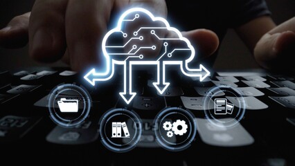 Cloud computing, cloud strategy, and cloud technology transforming digital infrastructure with...