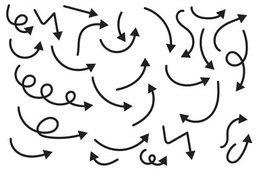 Hand drawn arrow set. Thin arrows set for business plan. vector illustration