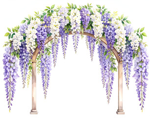 Romantic Watercolor Wedding Arch with Purple Floral Decor