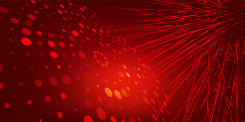 Futuristic abstract background with red dots and wireframe grid.