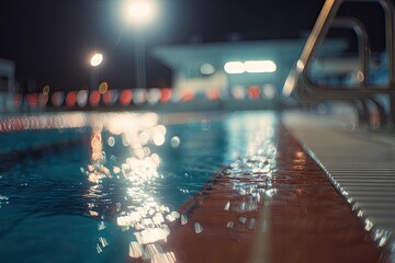 Swimming pool at night, blurred lights