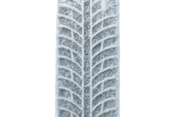 Tire track making a trace on snowy ground with transparent background