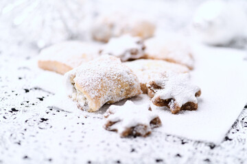 Christmas cookies on bright background. Soft focus. Close up.	