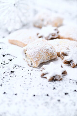 Christmas cookies on bright background. Soft focus. Close up.	