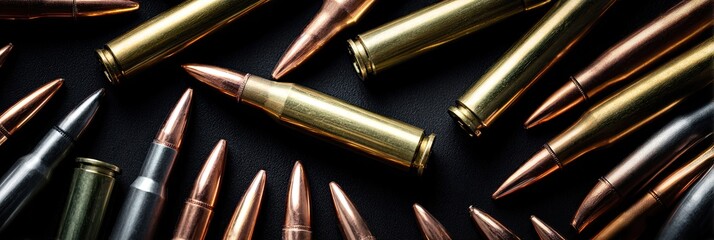 Ammunition scattered on a dark surface
