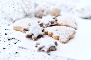 Christmas cookies on bright background. Soft focus. Close up.	