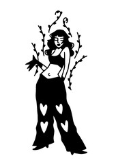 Stylish woman with heart pants, vines, unique fashion illustration
