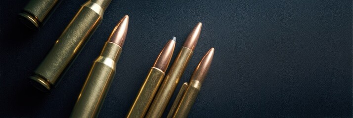 Several rifle cartridges on dark surface