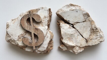 Broken stone pieces with a dollar sign