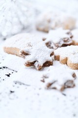 Christmas cookies on bright background. Soft focus. Close up.	