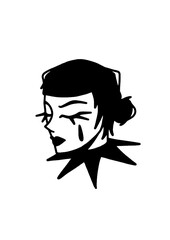 Sad mime girl vector art, expressive face, black and white style