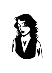 Elegant woman illustration, vintage hairstyle, simple black and white design.