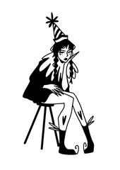 Whimsical clown girl illustration, party hat, unique character design