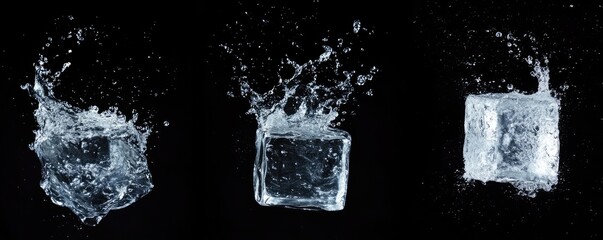 Ice Cubes Splashing into Cold Water in Glass

.