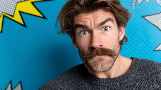 Man with surprised expression and mustache