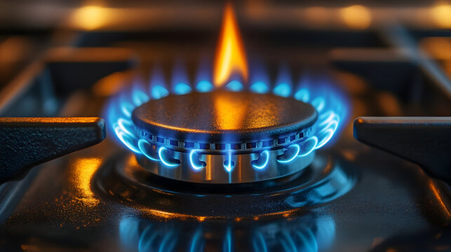 Gas stove burner with flames kitchen appliance