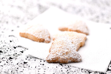 Christmas cookies on bright background. Soft focus. Close up.	