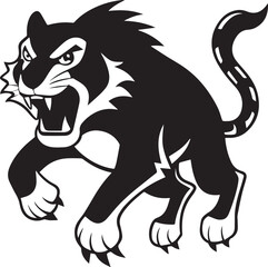 Black panther snarling with sharp claws and teeth big cat