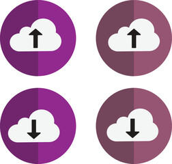 Multi-coloured cloud upload and download flat icons