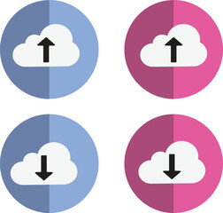 Multi-coloured cloud upload and download flat icons