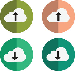 Multi-coloured cloud upload and download flat icons
